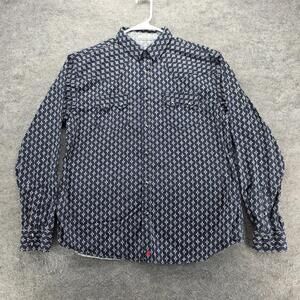 Moon Shine Shirt Mens M Blue Geometric Long Sleeve Button Up Regular Fit